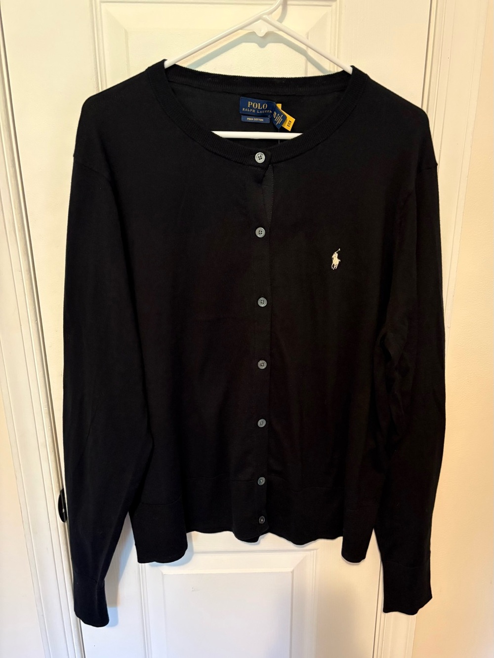 Ralph Lauren Black Button-Front Cardigan with White Logo - Size XXL